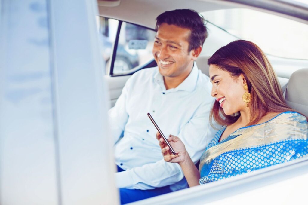 couple traveling in car