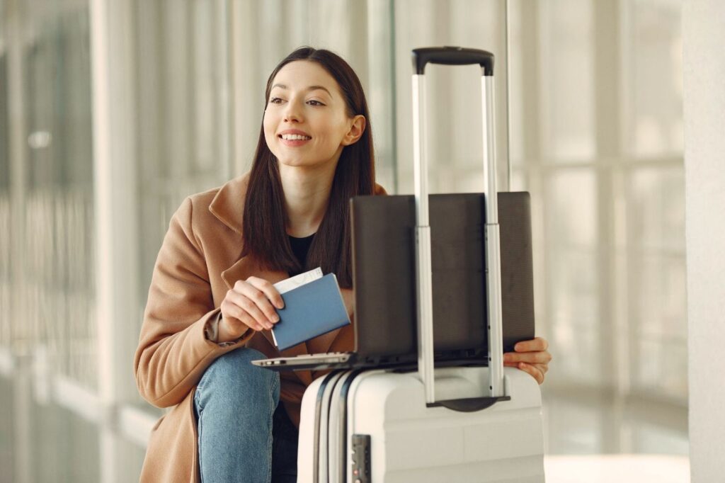 woman in airport area with visa
